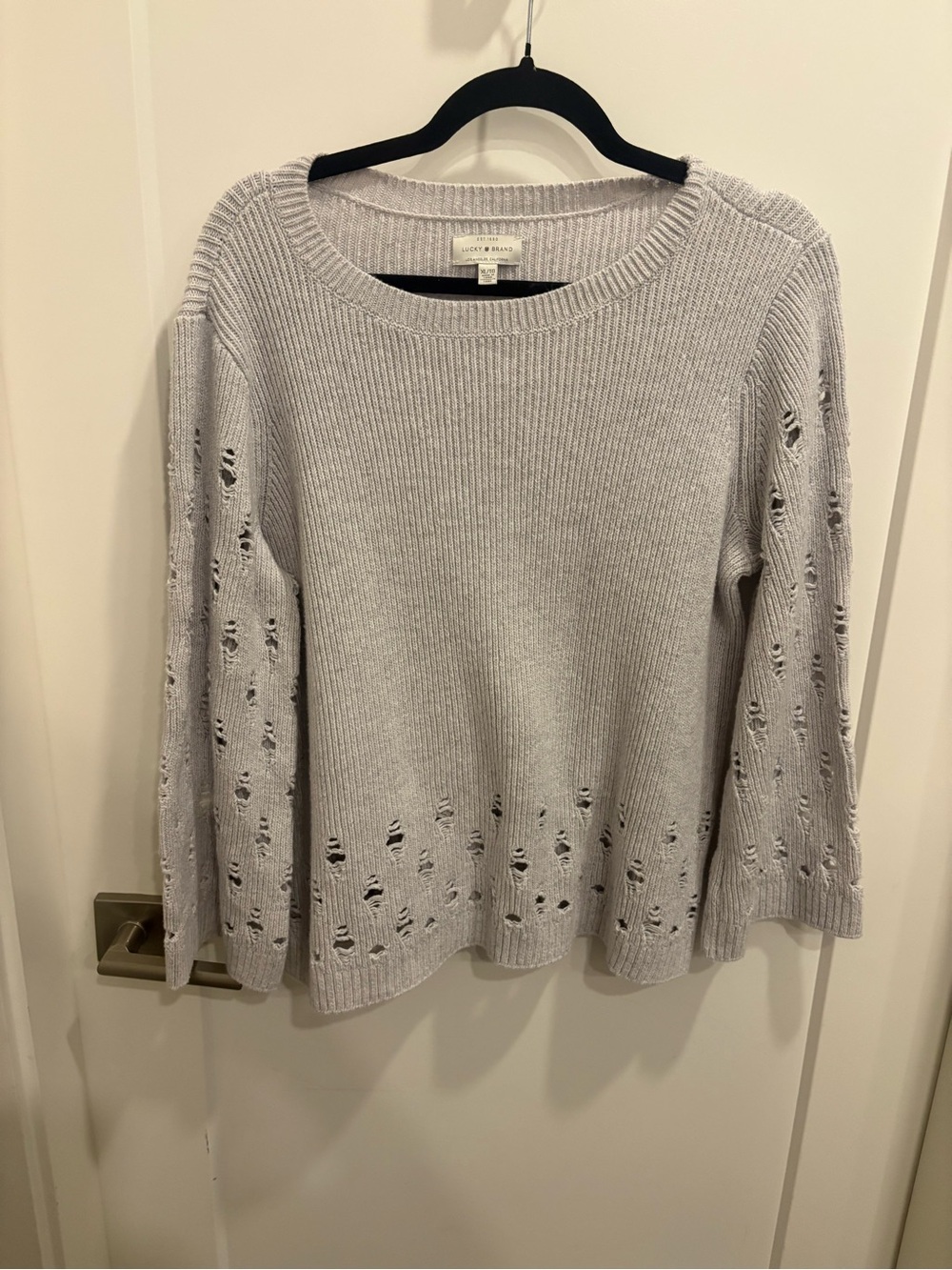 LUCKY BRAND GREY WOMENS DISTRESSED SWEATER - Picture 2 of 6